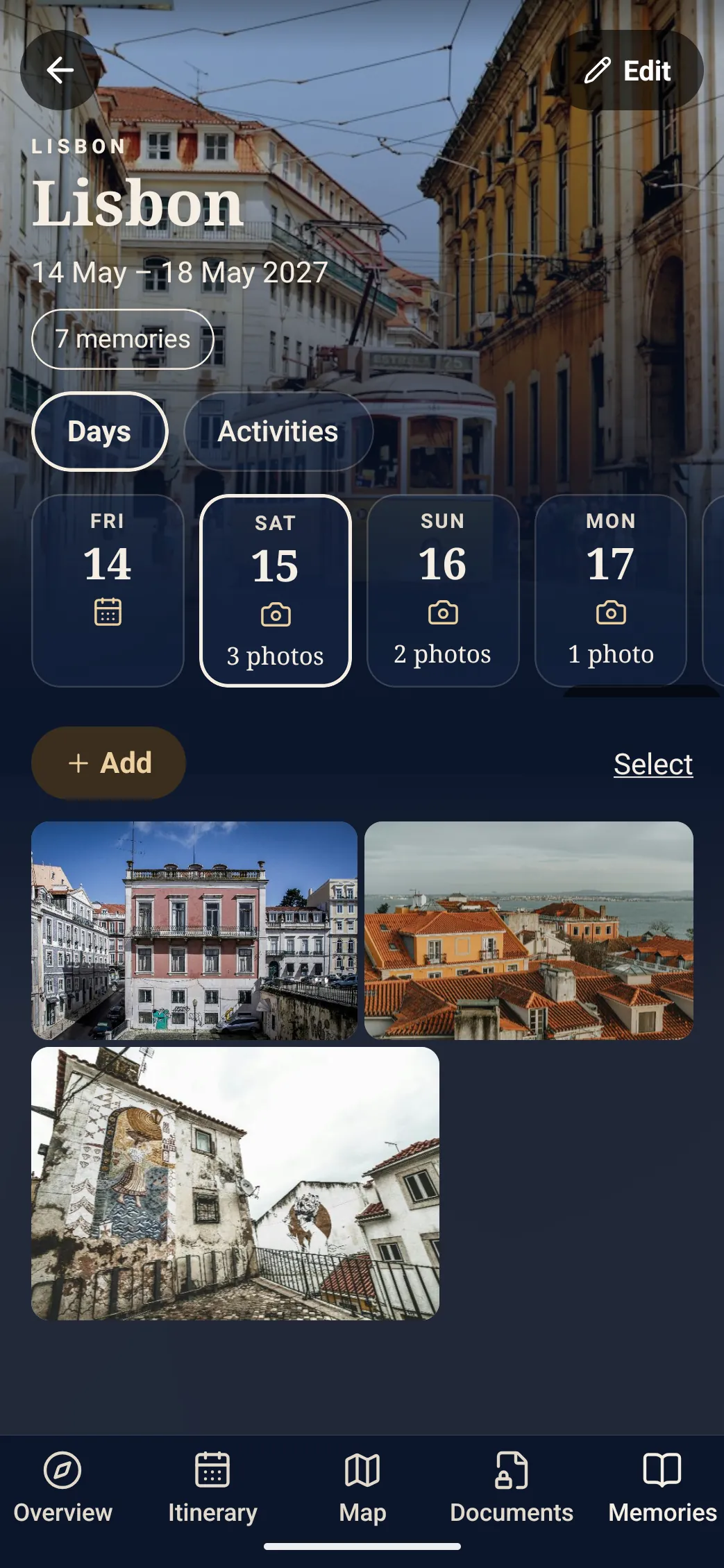 Holiday photos of Lisbon sorted by day