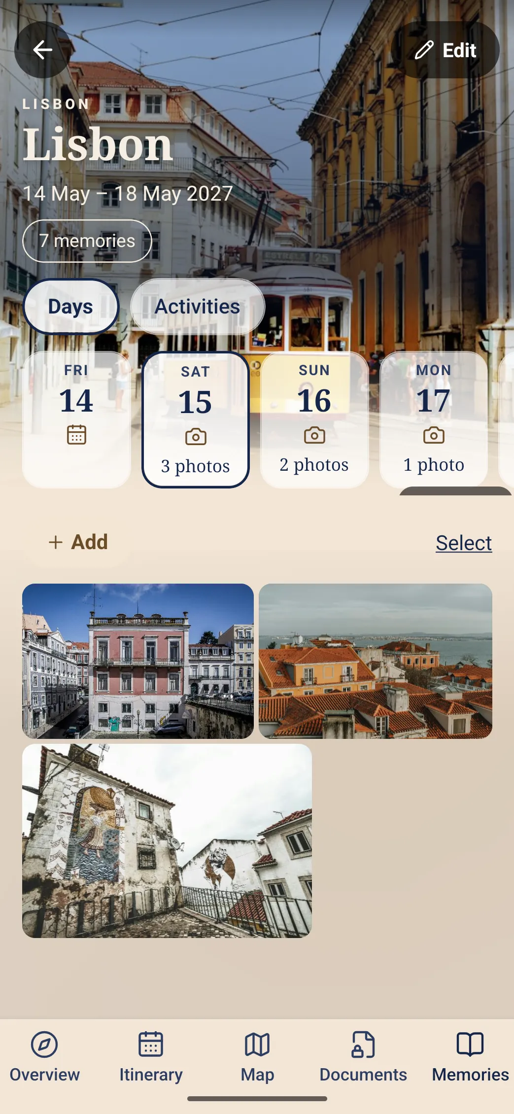 Holiday photos of Lisbon sorted by day