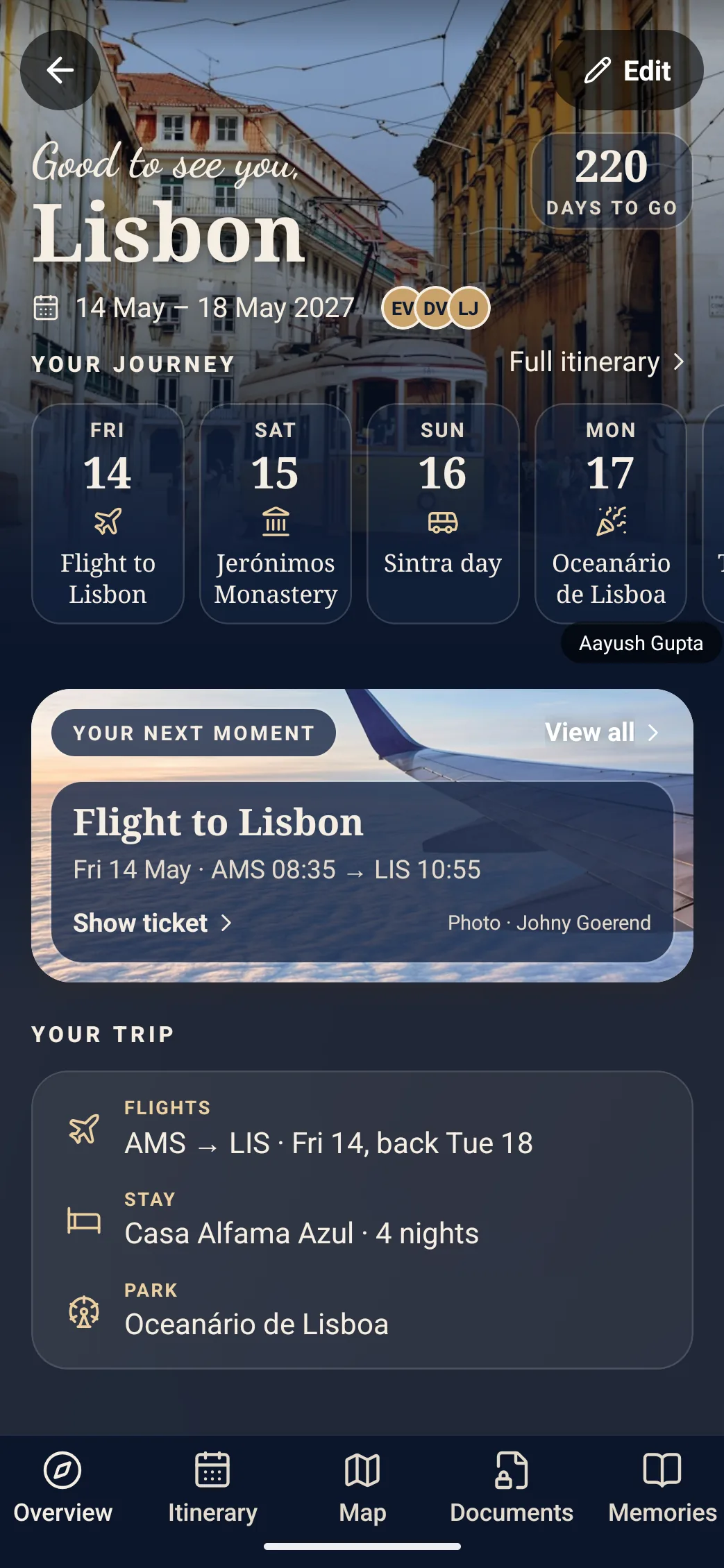 The overview of a Lisbon trip: 220 days to go, the days of the journey and the flight as the next moment
