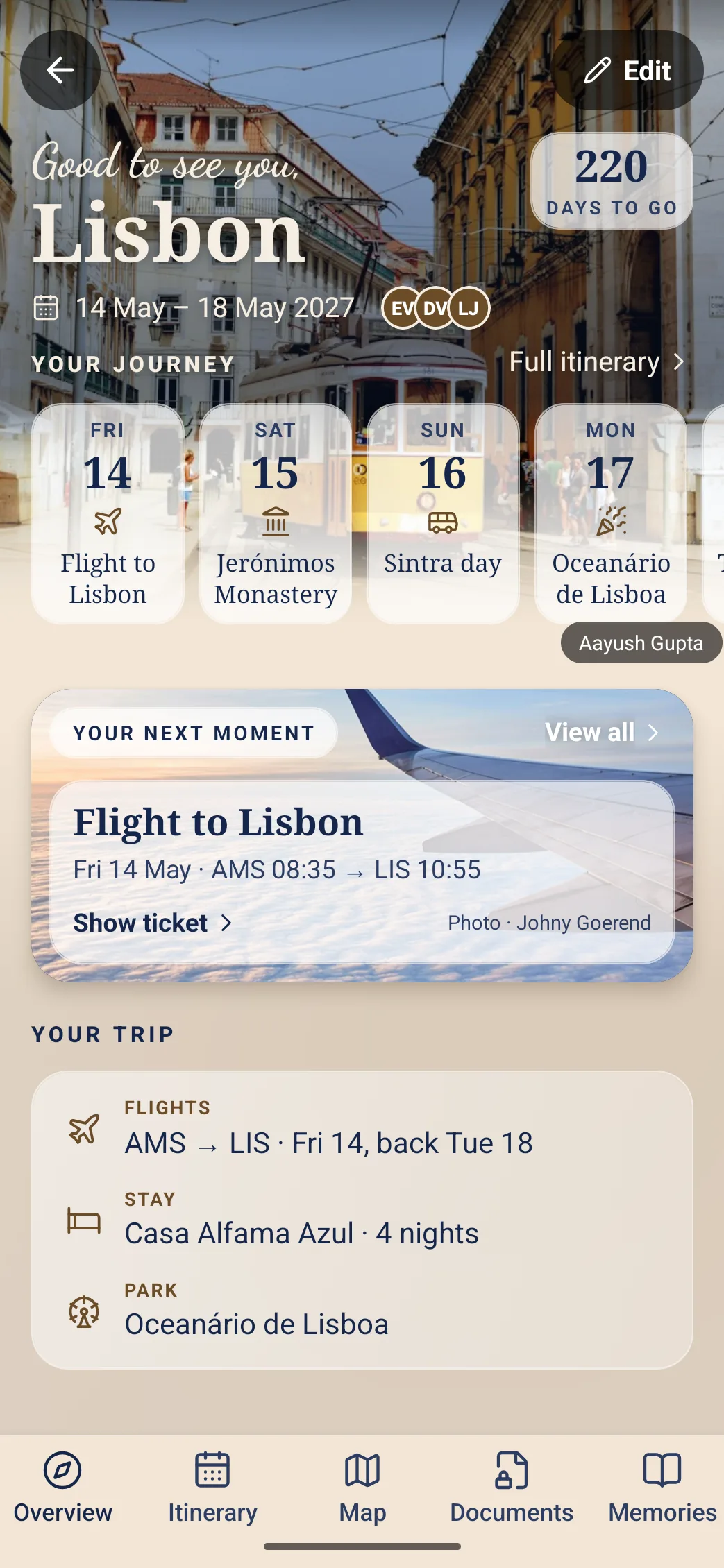 The overview of a Lisbon trip: 220 days to go, the days of the journey and the flight as the next moment
